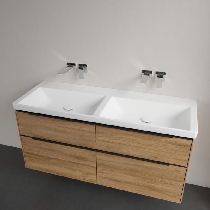 Villeroy & Boch Subway 3.0 Badmöbel-Set 130 cm mit Beleuchtung, Griff volcano black, 4 Auszüge, Doppelwaschtisch