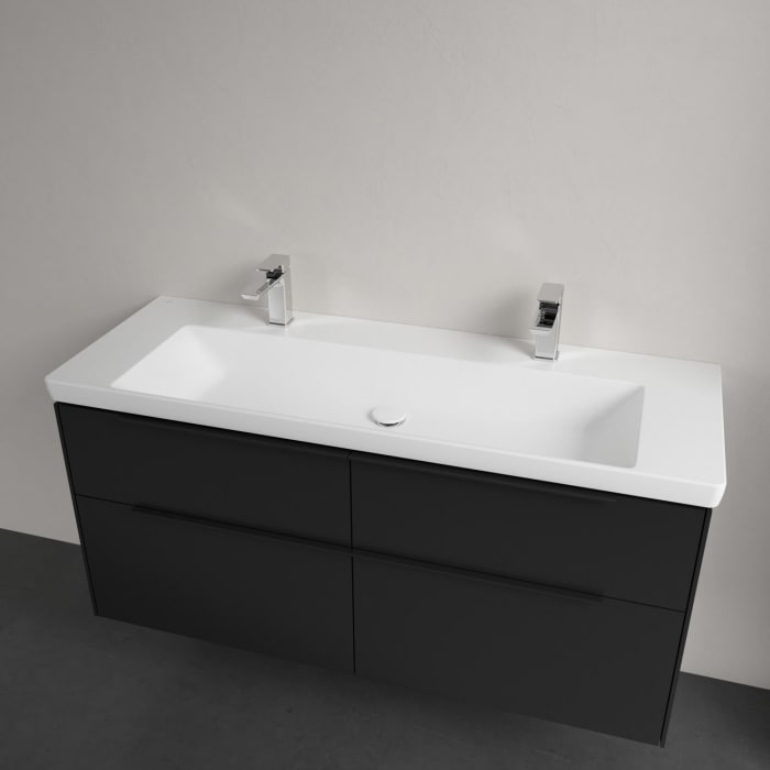 Villeroy & Boch Subway 3.0 Badmöbel-Set 130 cm, Griff volcano black, 4 Auszüge, WT für 2 Armaturen