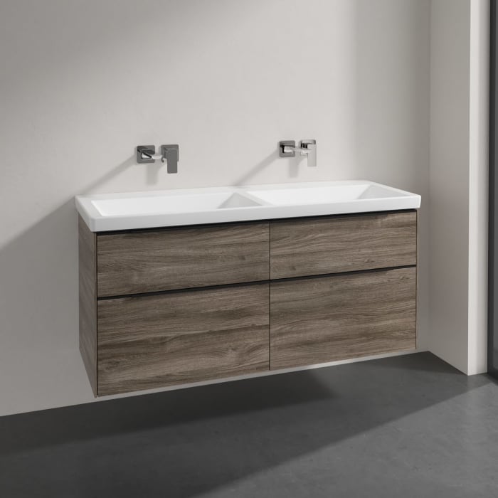 Villeroy & Boch Subway 3.0 Badmöbel-Set 130 cm, Griff volcano black, 4 Auszüge, Doppelwaschtisch