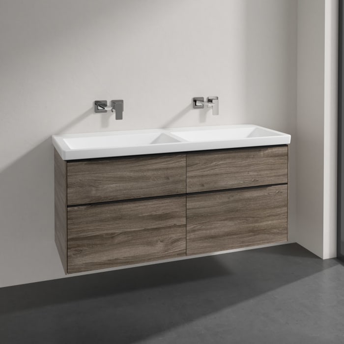 Villeroy & Boch Subway 3.0 Badmöbel-Set 130 cm, Griff volcano black, 4 Auszüge, Doppelwaschtisch