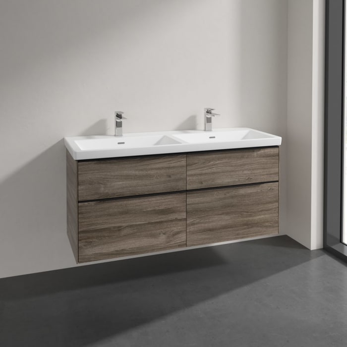 Villeroy & Boch Subway 3.0 Badmöbel-Set 130 cm, Griff volcano black, 4 Auszüge, Doppelwaschtisch