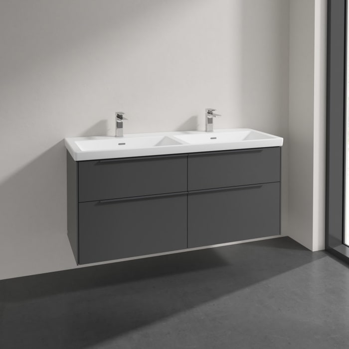 Villeroy & Boch Subway 3.0 Badmöbel-Set 130 cm, Griff in Möbelfarbe, 4 Auszüge, Doppelwaschtisch