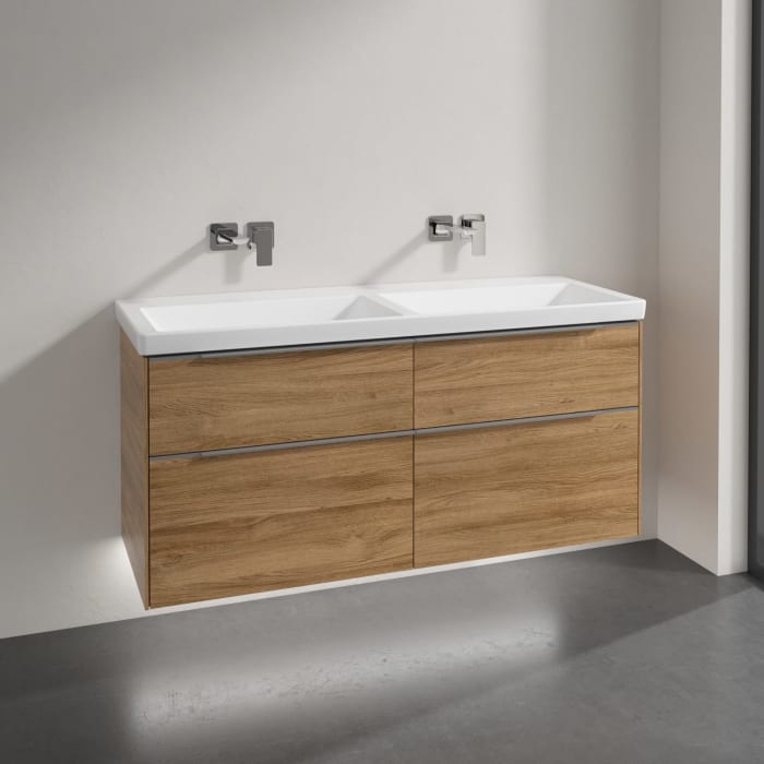 Villeroy & Boch Subway 3.0 Badmöbel-Set 130 cm mit Beleuchtung, 4 Auszüge, Doppelwaschtisch