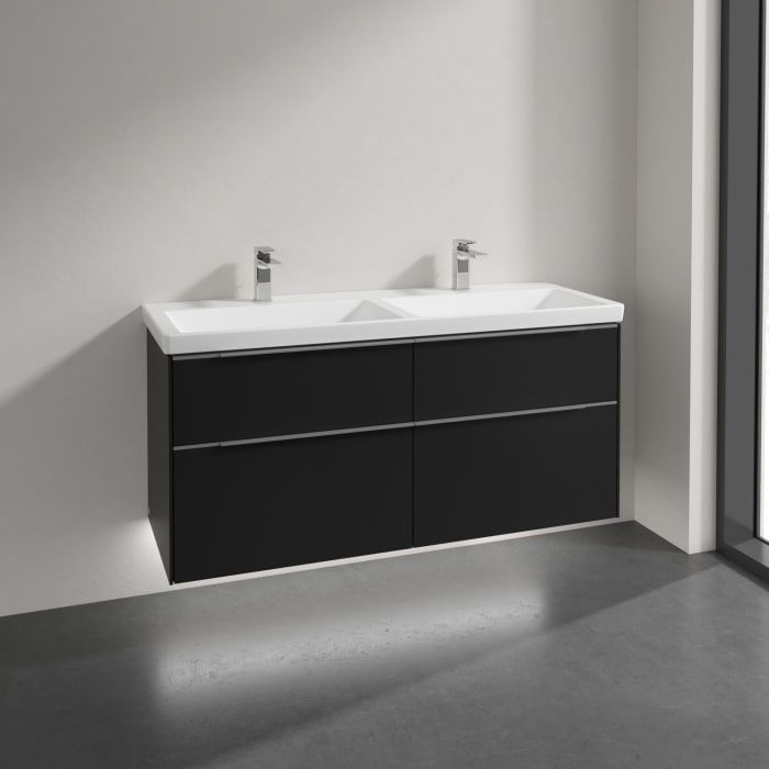 Villeroy & Boch Subway 3.0 Badmöbel-Set 130 cm mit Beleuchtung, 4 Auszüge, Doppelwaschtisch