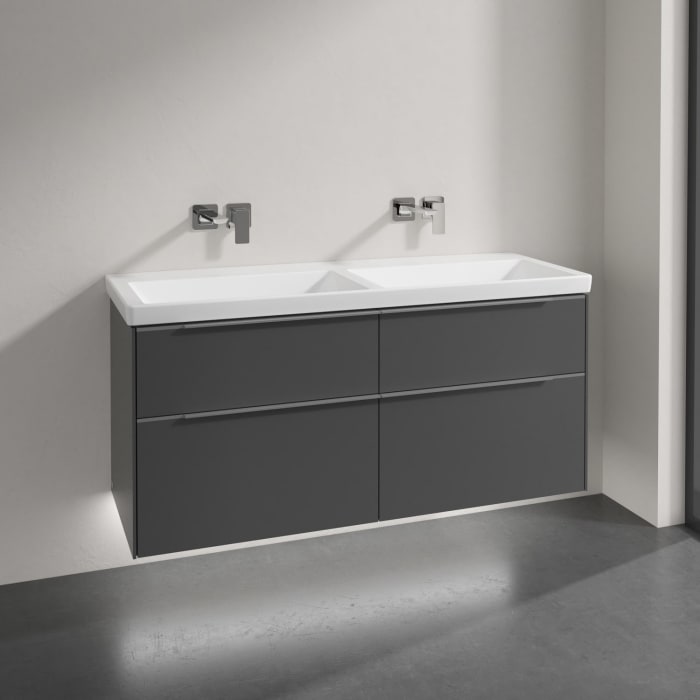 Villeroy & Boch Subway 3.0 Badmöbel-Set 130 cm mit Beleuchtung, 4 Auszüge, Doppelwaschtisch