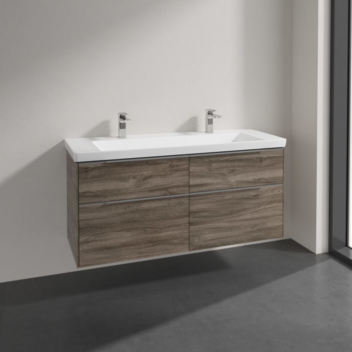 Villeroy & Boch Subway 3.0 Badmöbel-Set 130 cm, 4 Auszüge, WT für 2 Armaturen