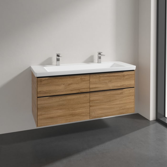 Villeroy & Boch Subway 3.0 Badmöbel-Set 130 cm, Griff volcano black, 4 Auszüge, WT für 2 Armaturen