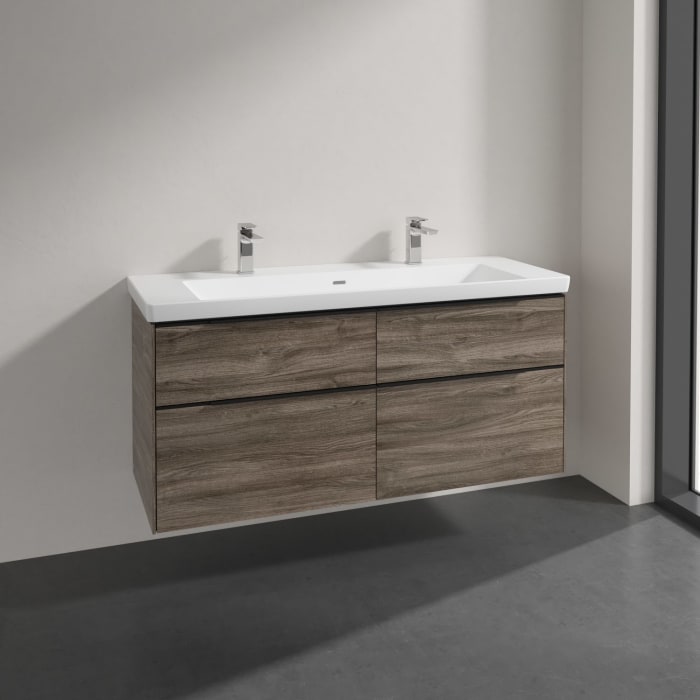 Villeroy & Boch Subway 3.0 Badmöbel-Set 130 cm, Griff volcano black, 4 Auszüge, WT für 2 Armaturen