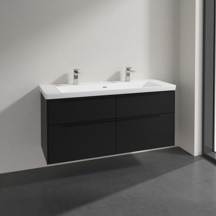 Villeroy & Boch Subway 3.0 Badmöbel-Set 130 cm, Griff volcano black, 4 Auszüge, WT für 2 Armaturen