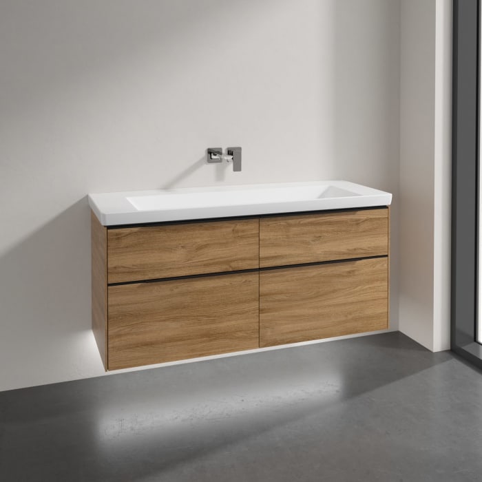 Villeroy & Boch Subway 3.0 Badmöbel-Set 130 cm mit Beleuchtung, Griff volcano black, 4 Auszüge