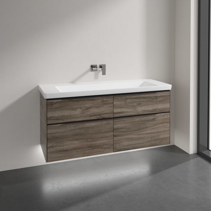 Villeroy & Boch Subway 3.0 Badmöbel-Set 130 cm mit Beleuchtung, Griff volcano black, 4 Auszüge