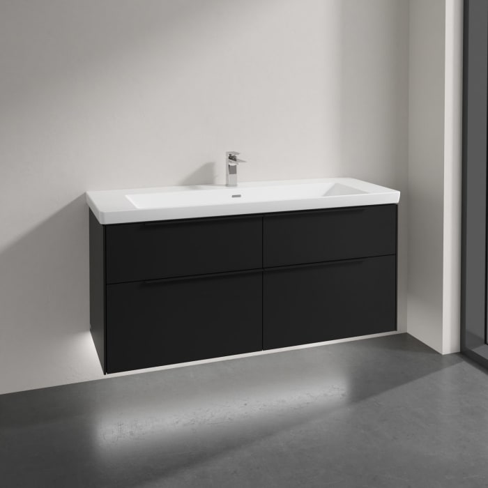 Villeroy & Boch Subway 3.0 Badmöbel-Set 130 cm mit Beleuchtung, Griff volcano black, 4 Auszüge