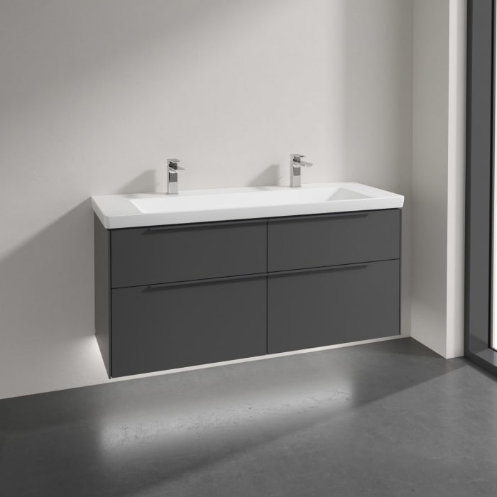 Villeroy & Boch Subway 3.0 Badmöbel-Set 130 cm mit Beleuchtung, Griff in Möbelfarbe, 4 Auszüge, WT für 2 Armaturen