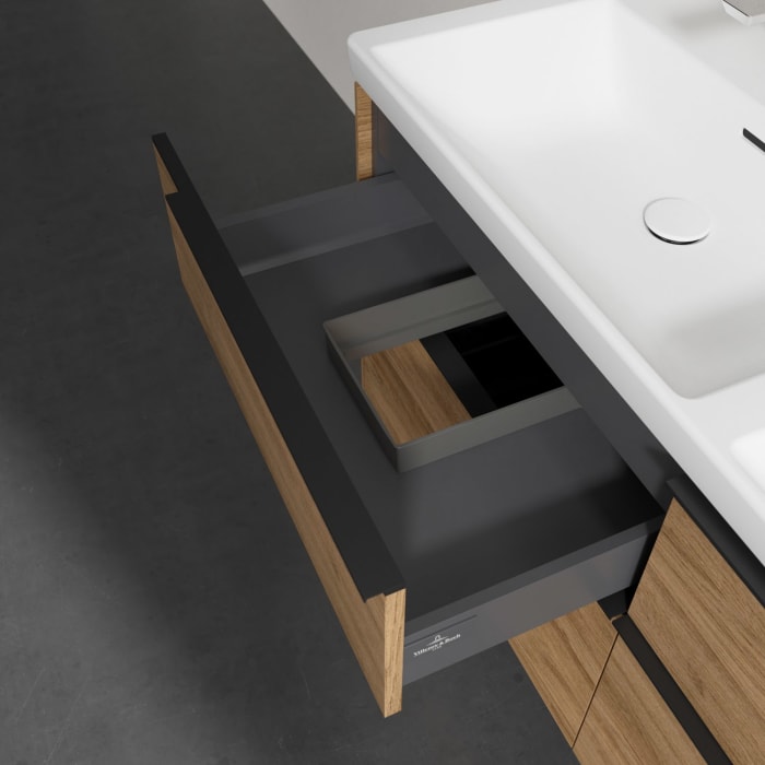 Villeroy & Boch Subway 3.0 Badmöbel-Set 130 cm, Griff volcano black, 4 Auszüge, Doppelwaschtisch