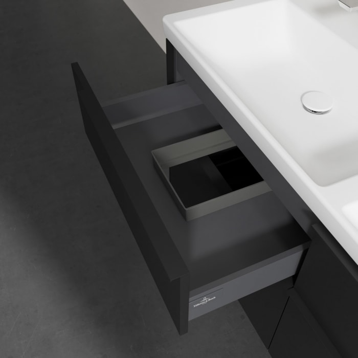 Villeroy & Boch Subway 3.0 Badmöbel-Set 130 cm, Griff volcano black, 4 Auszüge, Doppelwaschtisch