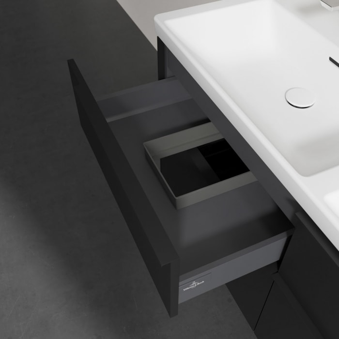 Villeroy & Boch Subway 3.0 Badmöbel-Set 130 cm, Griff volcano black, 4 Auszüge, Doppelwaschtisch