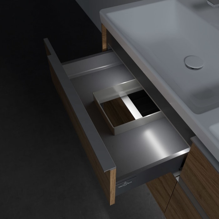 Villeroy & Boch Subway 3.0 Badmöbel-Set 130 cm mit Beleuchtung, 4 Auszüge, Doppelwaschtisch