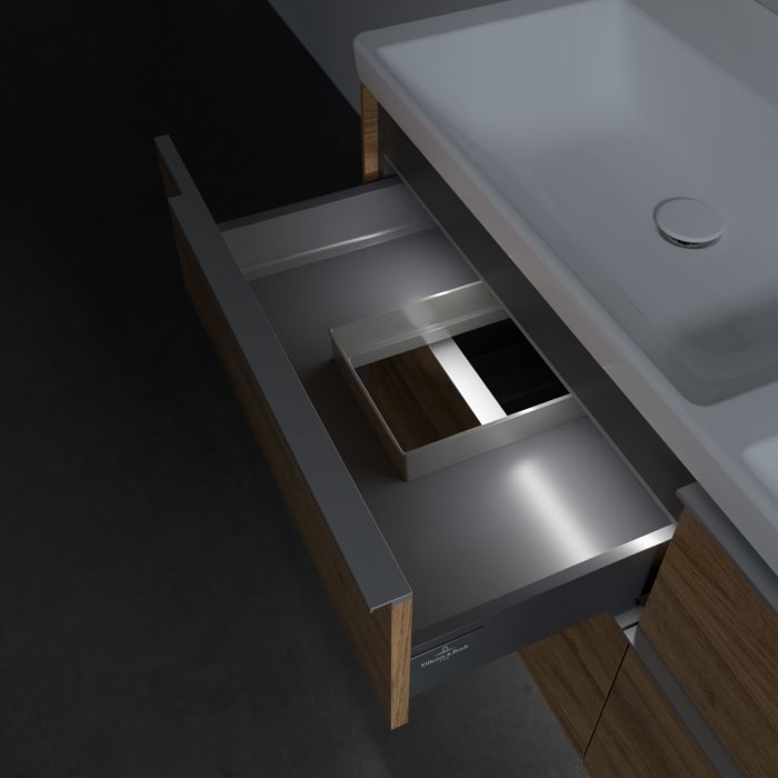 Villeroy & Boch Subway 3.0 Badmöbel-Set 130 cm mit Beleuchtung, 4 Auszüge, Doppelwaschtisch