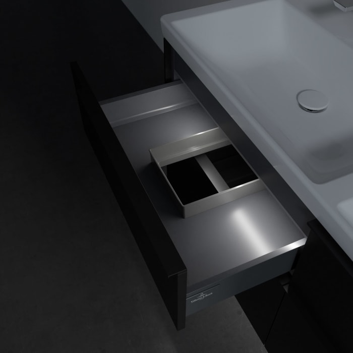 Villeroy & Boch Subway 3.0 Badmöbel-Set 130 cm mit Beleuchtung, Griff volcano black, 4 Auszüge, Doppelwaschtisch