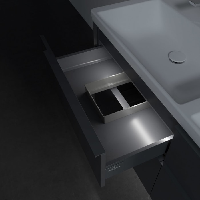 Villeroy & Boch Subway 3.0 Badmöbel-Set 130 cm mit Beleuchtung, Griff in Möbelfarbe, 4 Auszüge, Doppelwaschtisch