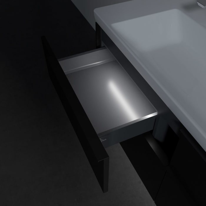 Villeroy & Boch Subway 3.0 Badmöbel-Set 130 cm mit Beleuchtung, Griff volcano black, 4 Auszüge, WT für 2 Armaturen