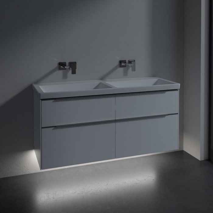 Villeroy & Boch Subway 3.0 Badmöbel-Set 130 cm mit Beleuchtung, 4 Auszüge, Doppelwaschtisch