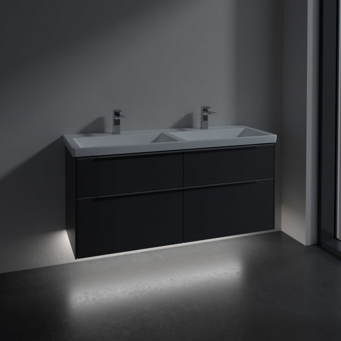 Villeroy & Boch Subway 3.0 Badmöbel-Set 130 cm mit Beleuchtung, 4 Auszüge, Doppelwaschtisch