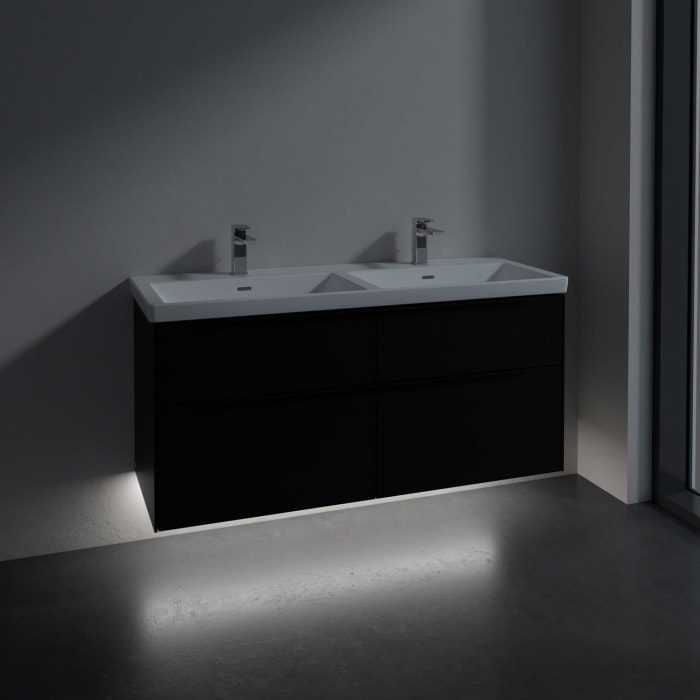 Villeroy & Boch Subway 3.0 Badmöbel-Set 130 cm mit Beleuchtung, Griff volcano black, 4 Auszüge, Doppelwaschtisch