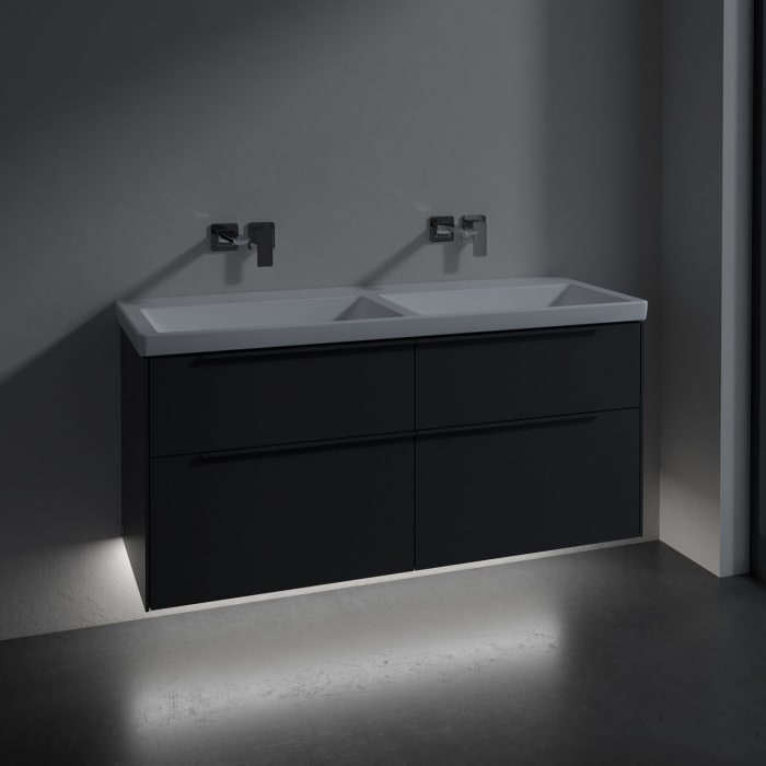 Villeroy & Boch Subway 3.0 Badmöbel-Set 130 cm mit Beleuchtung, Griff in Möbelfarbe, 4 Auszüge, Doppelwaschtisch