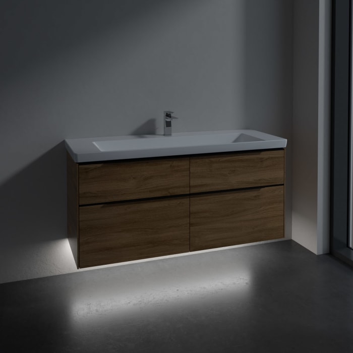 Villeroy & Boch Subway 3.0 Badmöbel-Set 130 cm mit Beleuchtung, Griff volcano black, 4 Auszüge