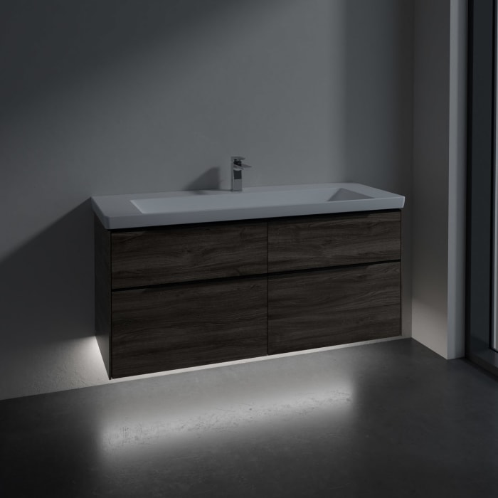 Villeroy & Boch Subway 3.0 Badmöbel-Set 130 cm mit Beleuchtung, Griff volcano black, 4 Auszüge