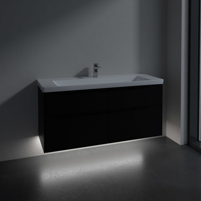 Villeroy & Boch Subway 3.0 Badmöbel-Set 130 cm mit Beleuchtung, Griff volcano black, 4 Auszüge