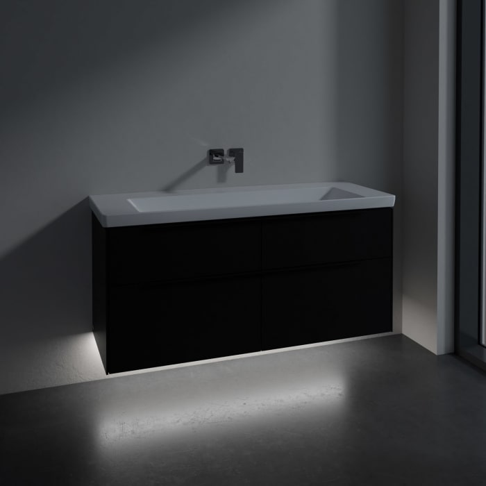 Villeroy & Boch Subway 3.0 Badmöbel-Set 130 cm mit Beleuchtung, Griff volcano black, 4 Auszüge