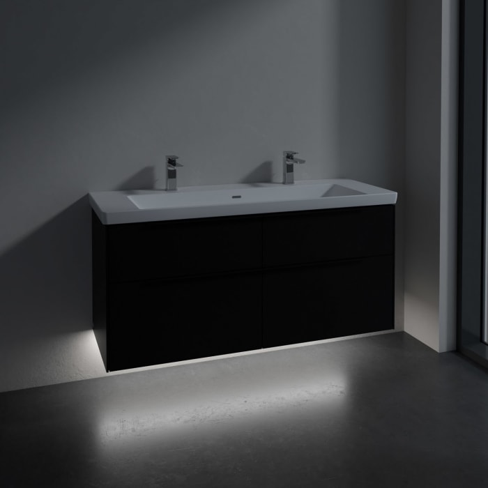 Villeroy & Boch Subway 3.0 Badmöbel-Set 130 cm mit Beleuchtung, Griff volcano black, 4 Auszüge, WT für 2 Armaturen