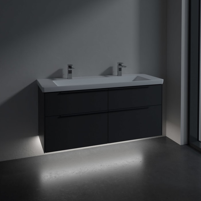 Villeroy & Boch Subway 3.0 Badmöbel-Set 130 cm mit Beleuchtung, Griff in Möbelfarbe, 4 Auszüge, WT für 2 Armaturen