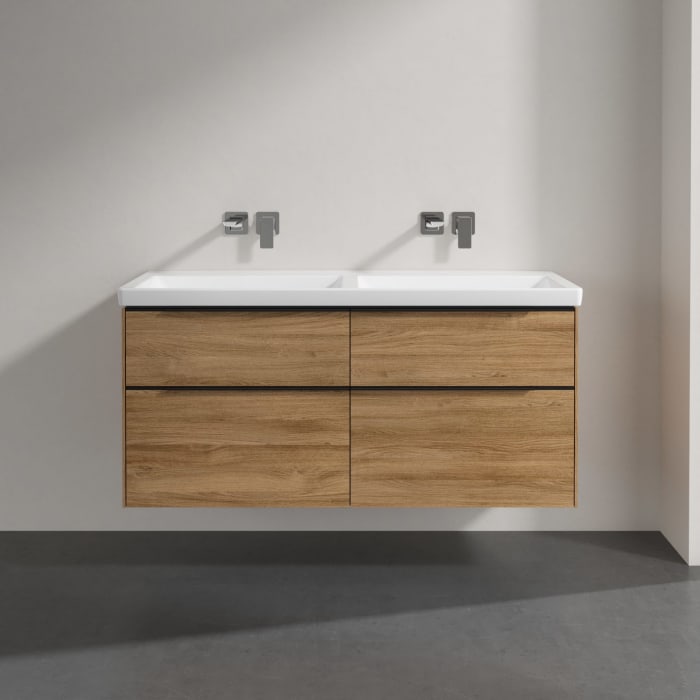 Villeroy & Boch Subway 3.0 Badmöbel-Set 130 cm, Griff volcano black, 4 Auszüge, Doppelwaschtisch