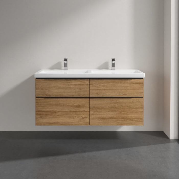 Villeroy & Boch Subway 3.0 Badmöbel-Set 130 cm, Griff volcano black, 4 Auszüge, Doppelwaschtisch