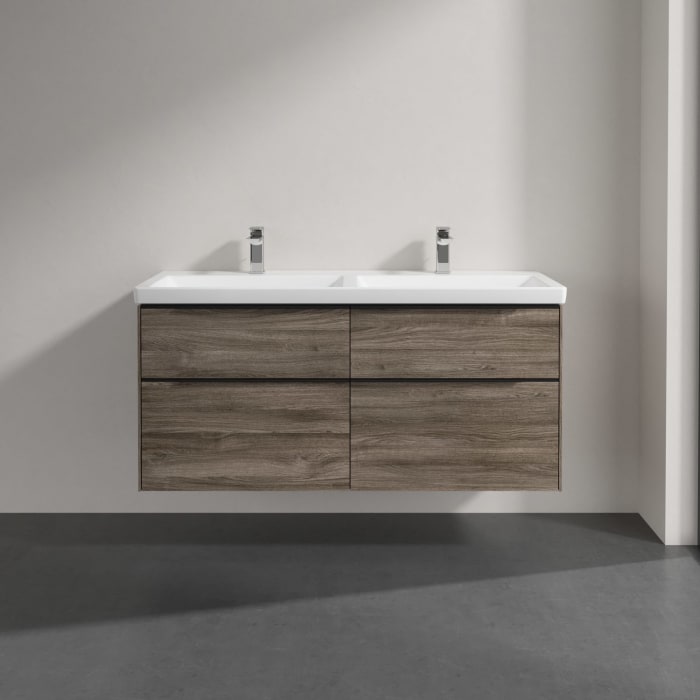 Villeroy & Boch Subway 3.0 Badmöbel-Set 130 cm, Griff volcano black, 4 Auszüge, Doppelwaschtisch