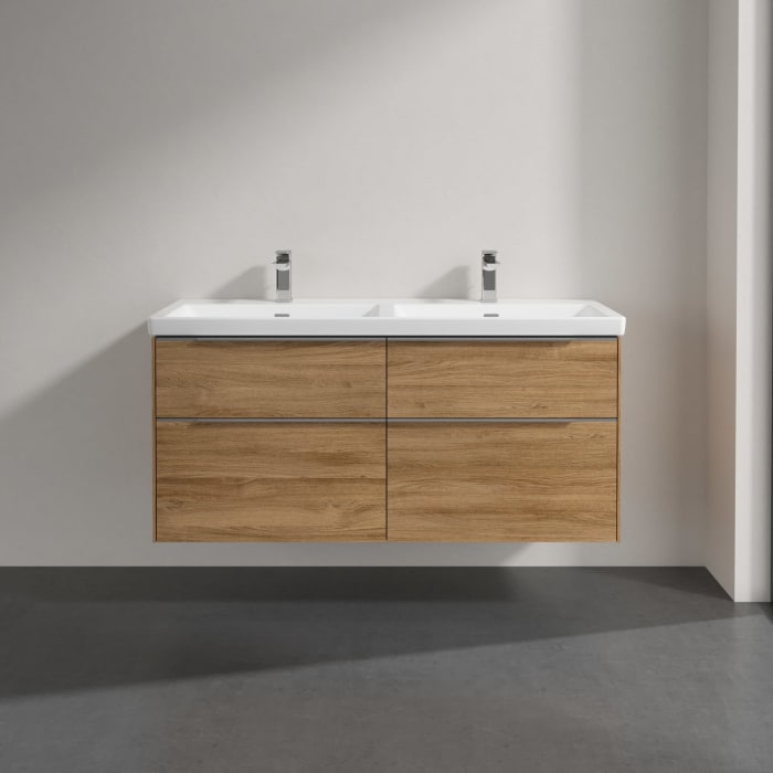 Villeroy & Boch Subway 3.0 Badmöbel-Set 130 cm mit Beleuchtung, 4 Auszüge, Doppelwaschtisch