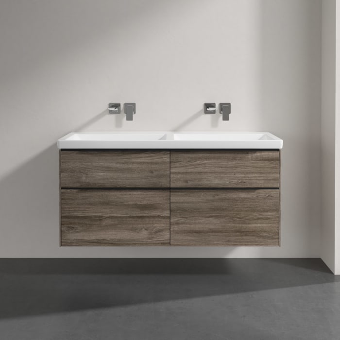 Villeroy & Boch Subway 3.0 Badmöbel-Set 130 cm mit Beleuchtung, Griff volcano black, 4 Auszüge, Doppelwaschtisch