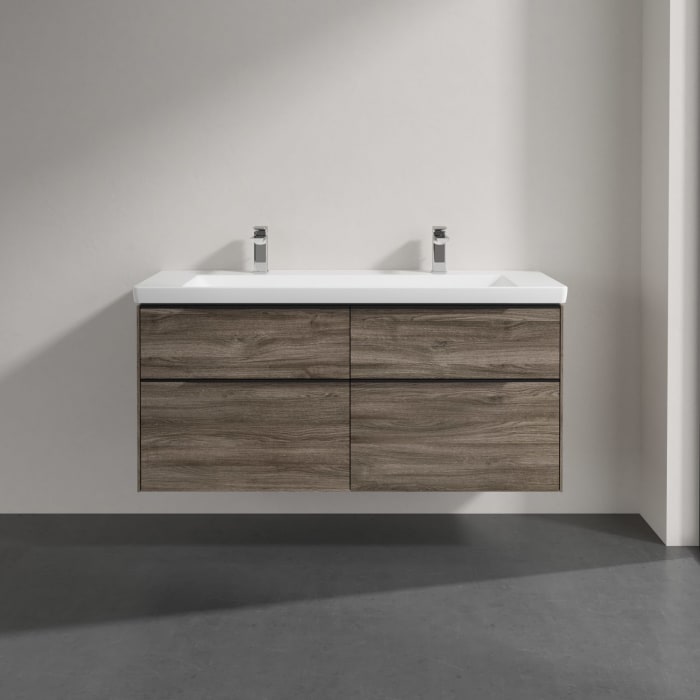 Villeroy & Boch Subway 3.0 Badmöbel-Set 130 cm, Griff volcano black, 4 Auszüge, WT für 2 Armaturen