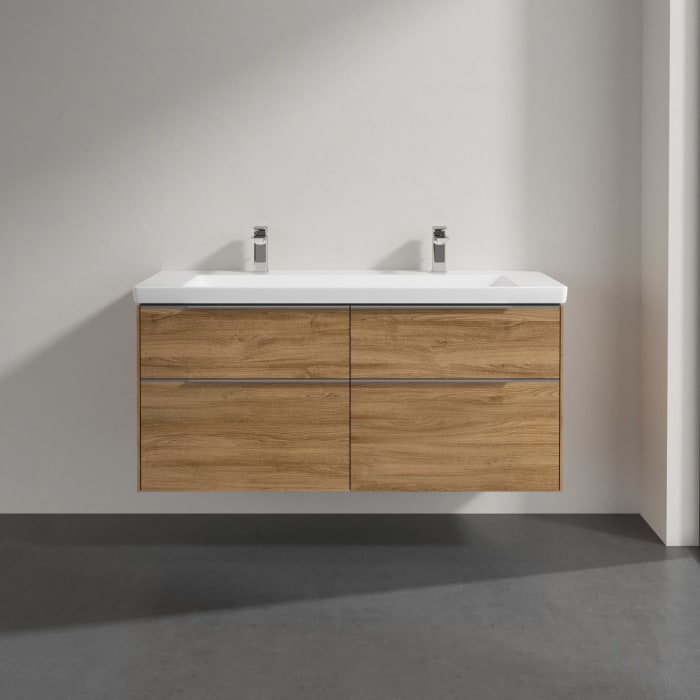 Villeroy & Boch Subway 3.0 Badmöbel-Set 130 cm mit Beleuchtung, 4 Auszüge, WT für 2 Armaturen