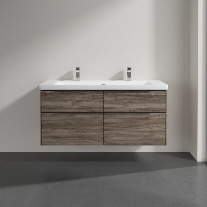 Villeroy & Boch Subway 3.0 Badmöbel-Set 130 cm mit Beleuchtung, Griff volcano black, 4 Auszüge, WT für 2 Armaturen