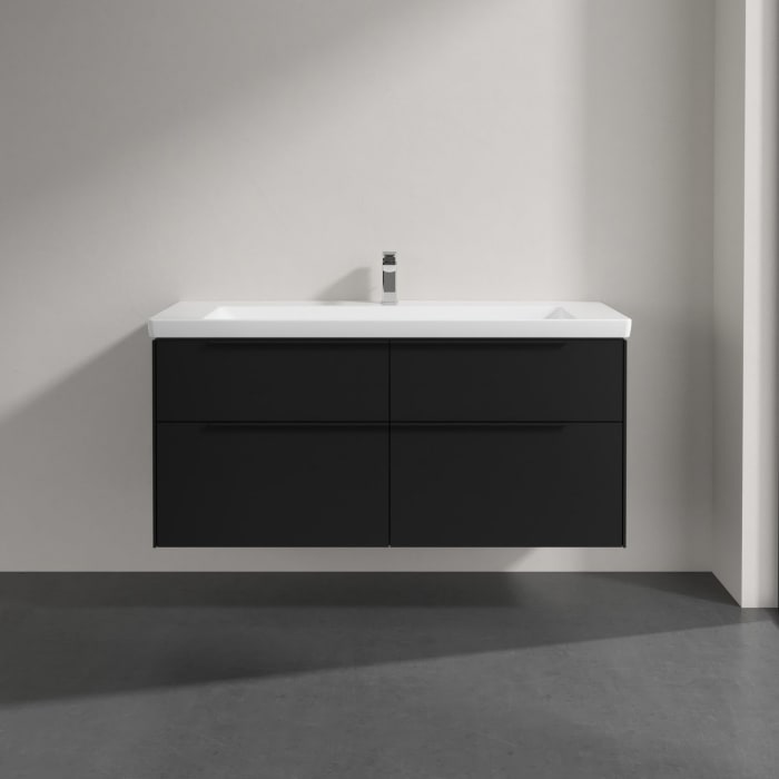 Villeroy & Boch Subway 3.0 Badmöbel-Set 130 cm mit Beleuchtung, Griff volcano black, 4 Auszüge