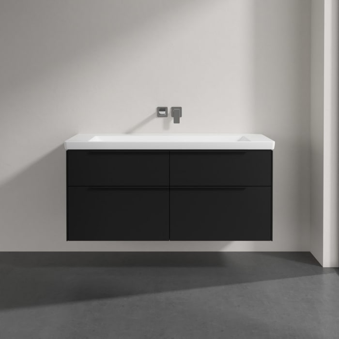 Villeroy & Boch Subway 3.0 Badmöbel-Set 130 cm mit Beleuchtung, Griff volcano black, 4 Auszüge