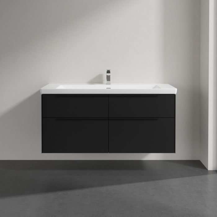 Villeroy & Boch Subway 3.0 Badmöbel-Set 130 cm mit Beleuchtung, Griff volcano black, 4 Auszüge
