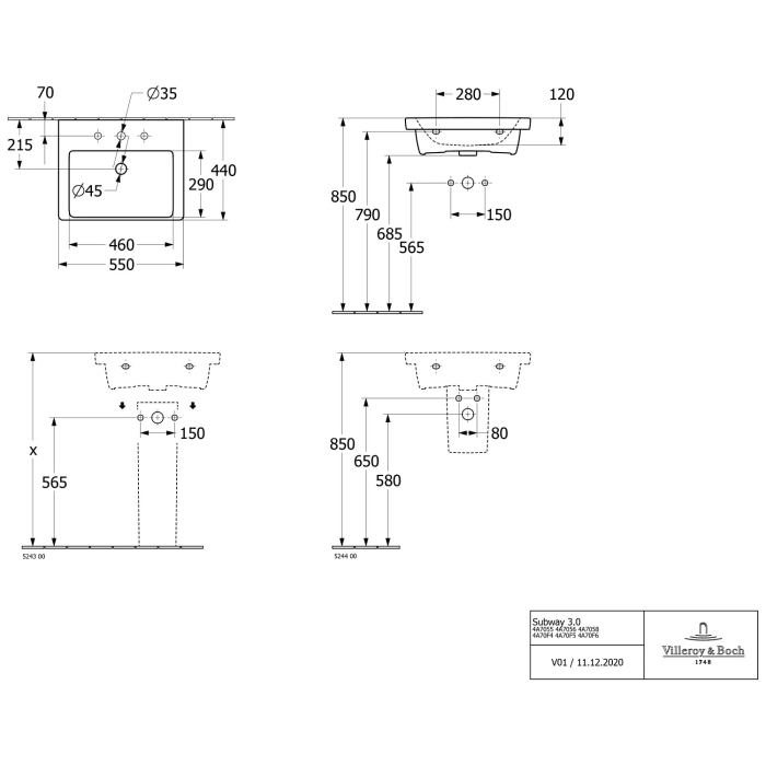 Villeroy & Boch Subway 3.0 Badmöbel-Set 55 cm, 1 Auszug