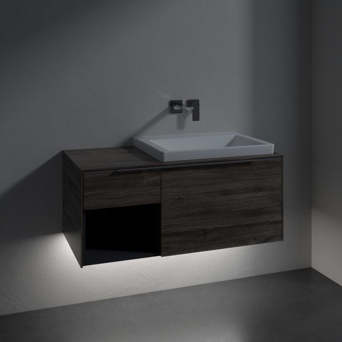 Villeroy & Boch Subway 3.0 Badmöbel-Set 100,1 cm mit Beleuchtung, Waschbecken rechts mit CeramicPlus