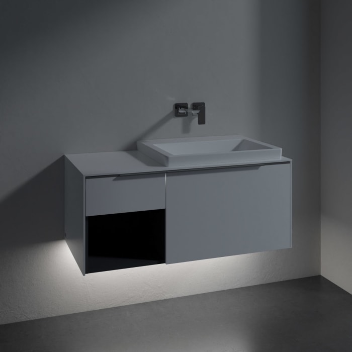 Villeroy & Boch Subway 3.0 Badmöbel-Set 100,1 cm mit Beleuchtung, Waschbecken rechts mit CeramicPlus