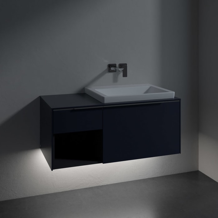 Villeroy & Boch Subway 3.0 Badmöbel-Set 100,1 cm mit Beleuchtung, Waschbecken rechts mit CeramicPlus